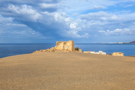 old ruined watchtower in Playa Blanca, Lanzaroteの写真素材