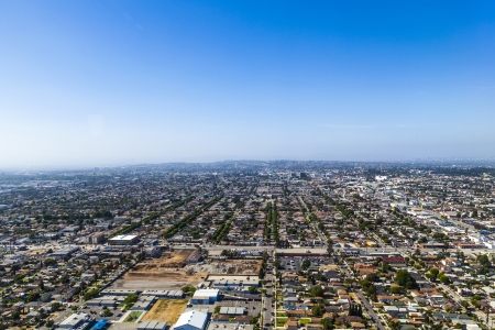 view to suburbs of Los Angeles by approaching Los Angeles Airportの写真素材