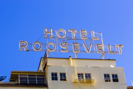 HOLLYWOOD, USA -JUNE 26: facade of famous historic Roosevelt Hotel on June 26,2012 in Hollywood, USA. It  first opened on May 15, 1927. It is now managed by Thompson Hotels.のeditorial素材