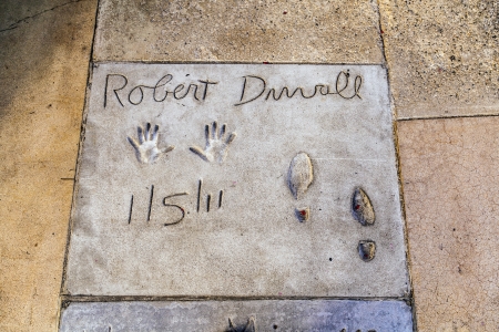 LOS ANGELES - JUNE 26:  handprint of Robert Duvall in Hollywood Boulevard on June 26,2012 in Los Angeles. There are nearly 200 celebrity handprints in the concrete of Chinese Theatre's forecourt.のeditorial素材