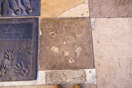 LOS ANGELES - JUNE 26:  handprints Dehnert in Hollywood Boulevard on June 26,2012 in Los Angeles. There are nearly 200 celebrity handprints in the concrete of Chinese Theater.のeditorial素材