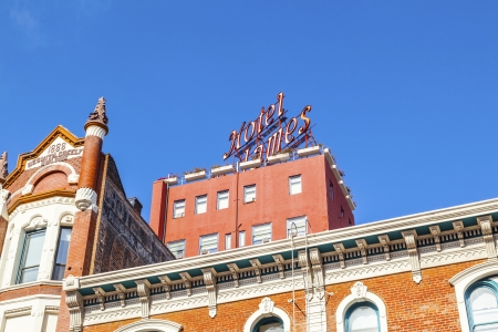 SAN DIEGO, USA - JUNE 11: facade of historic houses in the gaslamp quarter on June 11, 2012 in San Diego, USA. The area is a historic district on the National Register of Historic Places and dates back to 1867.のeditorial素材