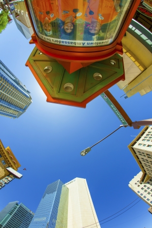 PHOENIX, USA - JUNE 14: perspective of skyscrapers corner San Carlos Monroe street on June 14,2012 in Phoenix, Arizona. The famous San Carlos was inaugurated in 1927.のeditorial素材