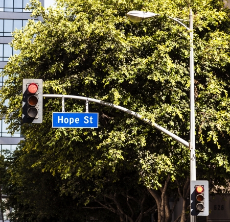 street sign Hope street downtown Los Angeles
