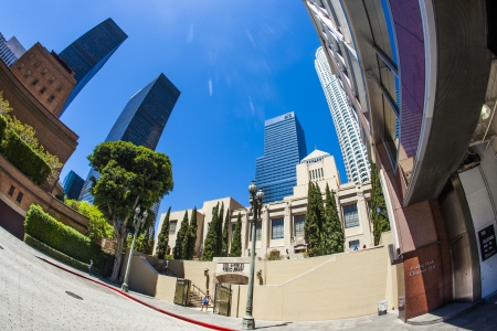 LOS ANGELES - JUNE 27: perspective of famous public Library on June 27,2012 in Los Angeles. It is the largest publicly funded library systems in the world with over 6 Million books.のeditorial素材
