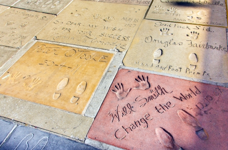 LOS ANGELES - JUNE 26:  handprints of Will Smith and Peter o Toole on June 26,2012 in Los Angeles. There are nearly 200 celebrity handprints in the concrete of Chinese Theatre's forecourt.のeditorial素材