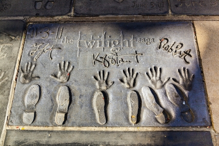LOS ANGELES - JUNE 26:  handprints of Twilight saga stars in Hollywood Boulevard on June 26,2012 in Los Angeles. There are nearly 200 celebrity handprints in the concrete of Chinese Theatre's forecourt.のeditorial素材