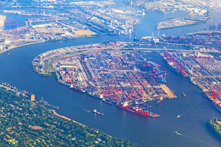 aerial of Hamburg, Germany seen from aircraftの写真素材