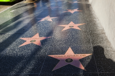 HOLLYWOOD - JUNE 24: many stars  like Donald Sutherland or Friz Freleng on Hollywood Walk of Fame on June 24, 2012 in Hollywood, California. These stars are some of  2400 celebrity stars on Hollywood Blvd.のeditorial素材