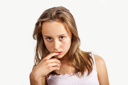 portrait of cute young teenage girlの写真素材