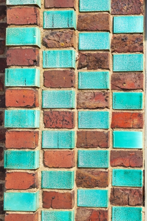 bricks in art nouveau style with red blue patternの写真素材