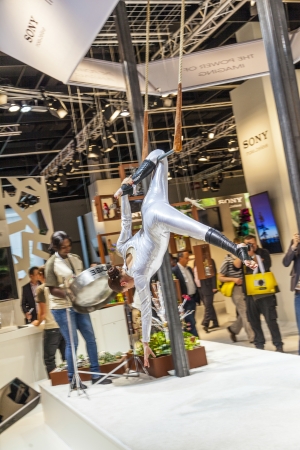 PHOTOKINA, COLOGNE - SEPTEMBER 21: Models for Photokina - World of Imaging, Top Event for the Trade and User, shooting with models for visitors, September 21, 2012 in Cologne, Germany.のeditorial素材