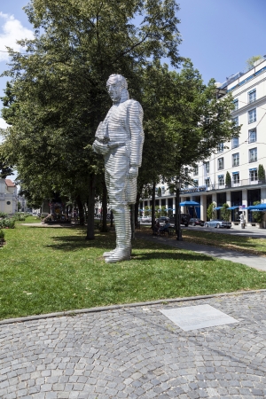 MUNICH, GERMANY - JULY 09 : statue of Graf Maximilian Joseph von Montegelas, a reformer of bavarian state at July 09, 2011 in Munich, Germany. The sculpture from Karin Sander was inaugurated in 2005.のeditorial素材