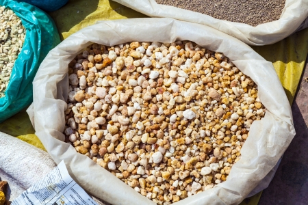 olibanum for sale in a sack on the outdoor marketの写真素材