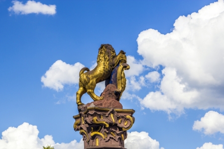 Golden lion at the parliament in Wiesbaden, Germanyの写真素材