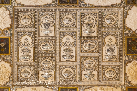 details of walls with silver and mirrors in rich decorated Amber fort. Jaipur. Indiaのeditorial素材