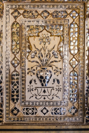 details of walls with silver and mirrors in rich decorated Amber fort. Jaipur. Indiaのeditorial素材