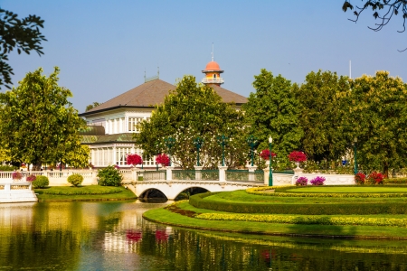 beautiful buildings and park in the Sommerpalace Bang Pa In of the King of Thailand near Ajuttayaのeditorial素材