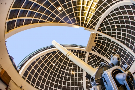 LOS ANGELES, USA - JUNE 24: Zeiss telescope at the Griffith observatory  on June 24, 2012 in Los Angeles, USA. The Zeiss Refractors of Griffith Observatory from 1935 is open to public and free due to Griffiths will.のeditorial素材