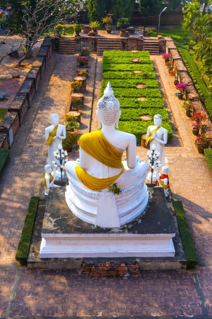 Buddha statues at the temple of Wat Yai Chai Mongkol in Ayutthaya near Bangkok, Thailandの写真素材