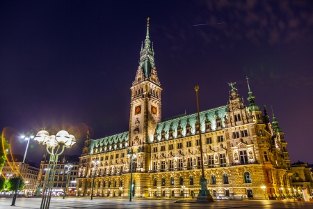 townhall in Hamburg by nightの写真素材