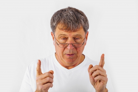 handsome man gesturing with white backgroundの写真素材