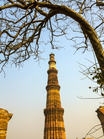 Qutub Minar Tower or Qutb Minar, the tallest brick minaret in the world , Delhi India.の写真素材