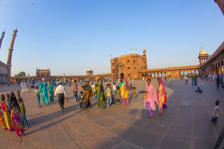DELHI, INDIA - NOVEMBER 8: A group of worshipers rest on the courtyard of Jama Masjid Mosque in Delhi on November 8,2011. Jama Masjid is the principal mosque of Old Delhi in India.のeditorial素材