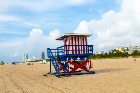 wooden bay watch huts in Art deco style at the beachの写真素材