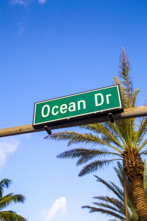 street sign of famous street Ocean Drice in Miami South with traffic lightの写真素材
