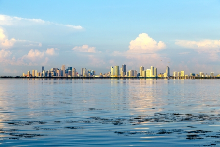 skyline of Miami Florida with  the water of Biscayne Bay. Panoramic skyline of the World famous travel locationの写真素材