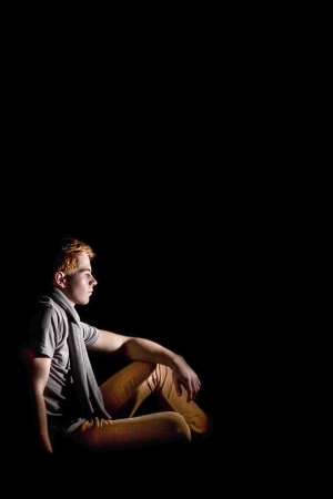 portrait of cool young boy in studioの写真素材