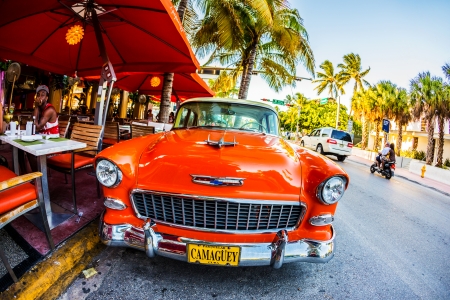 MIAMI , USA - July 31  Retro Camaguey Car parked on Ocean Drive on July 31, 2013 in Miami, USA...