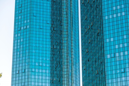 FRANKFURT, GERMANY - SEP 30: in front are the 155 meter high twin towers Deutsche Bank I and II on Sep 30, 2011 in Frankfurt.のeditorial素材