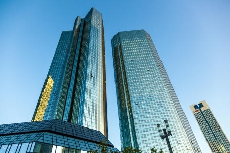 FRANKFURT, GERMANY - SEP 30: Skyline with the 155 meter high twin towers Deutsche Bank I and II on Sep 30, 2011 in Frankfurt.のeditorial素材