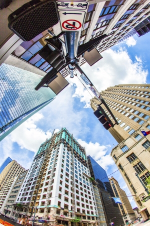HOUSTON, USA - JULY 11  view to historic and modern skyscraper in downtown  on July 11, 2013 in Houston, USA  The Historic District was the original town center of Houston and dates from the 19th century  The center of the historic district is the Market のeditorial素材