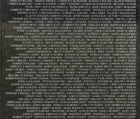 WASH DC -JULY 14: Names of Vietnam war casualties on Vietnam War Veterans Memorial on July 14,2010 in Washington DC, USA. Names in chronological order,from first casualty in 1959 to last in 1975.のeditorial素材