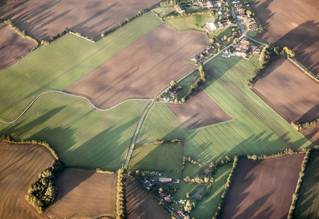 aerial of rural landscape in Hamburg by approaching Hamburg airport