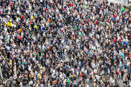 FRANKFURT, GERMANY - SEP 9: people demonstrate against encrease of GEMA fees on SEP 9, 2012 in Frankfurt, Germany. New GEMA regulations for music increase at max 1000 percent.のeditorial素材