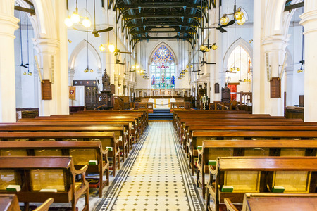 HONGKONG - JANUARY 8: famous St. Johns Cathedral on January 8, 2010 in Hong Kong. St. John's Cathedral is the oldest Western ecclesiastical building and the oldest Anglican church in the Far East.のeditorial素材