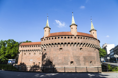 Krakow landmark - Barbican. The fortress formerly connected to city walls, polandのeditorial素材
