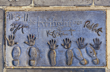 LOS ANGELES - JUNE 26: The Twilight sagas   handprints in Hollywood Boulevard on June 26,2012 in Los Angeles. There are nearly 200 celebrity handprints in the concrete of Chinese Theatre's forecourt.のeditorial素材