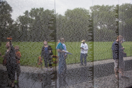 WASH DC -JULY 14: Names of Vietnam war casualties on Vietnam War Veterans Memorial on July 14,2010 in Washington DC, USA. Names in chronological order,from first casualty in 1959 to last in 1975.のeditorial素材