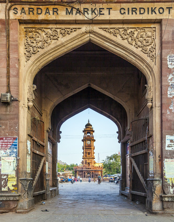 JODHPUR, INDIA - OCTOBER 23: people hurry at the Sadar market at the clocktower on October 23,2012 in Jodhpur, India. The imposing Clock Tower was built by Maharaja Sardar Singh (1880-1911).のeditorial素材
