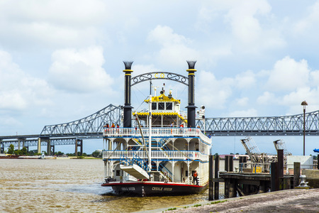 NEW ORLEANS - JULY 16, 2013: people at the creole Queen steam boat in New Orleans, USA. Constructed in Moss Point, Mississippi, the Creole Queen took her maiden voyage on October 1, 1983.のeditorial素材