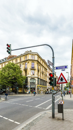 FRANKFURT, GERMANY - JUNE 26, 2013: view to the heart of Frankfurt at the Kaiserstrasse in Frankfurt, Germany. This area was built in 1888 with the construction of the central station.のeditorial素材