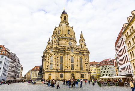 DRESDEN, GERMANY - SEP 17, 2008: View of Frauenkirche in Dresden, Germany. Rebuilt after the second world war, the cathedral is now one of the most visited monuments in Dresden.のeditorial素材