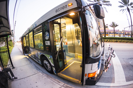 Bus in downtown Miami, Sunny Isles Beach in the afternoonのeditorial素材