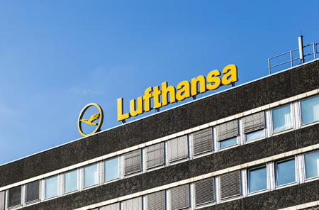 HAMBURG, GERMANY - SEP 18, 2014: the logo of the brand Lufthansa in Hamburg, Germany. Lufthansa has...
