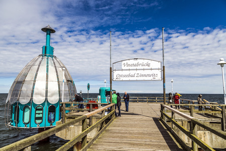 ZINNOWITZ, GERMANY - APRIl 15, 2014: people visit Vineta bridge and submarine at Zinnowitz, Germany. 20 people can dive with that diving bell.のeditorial素材